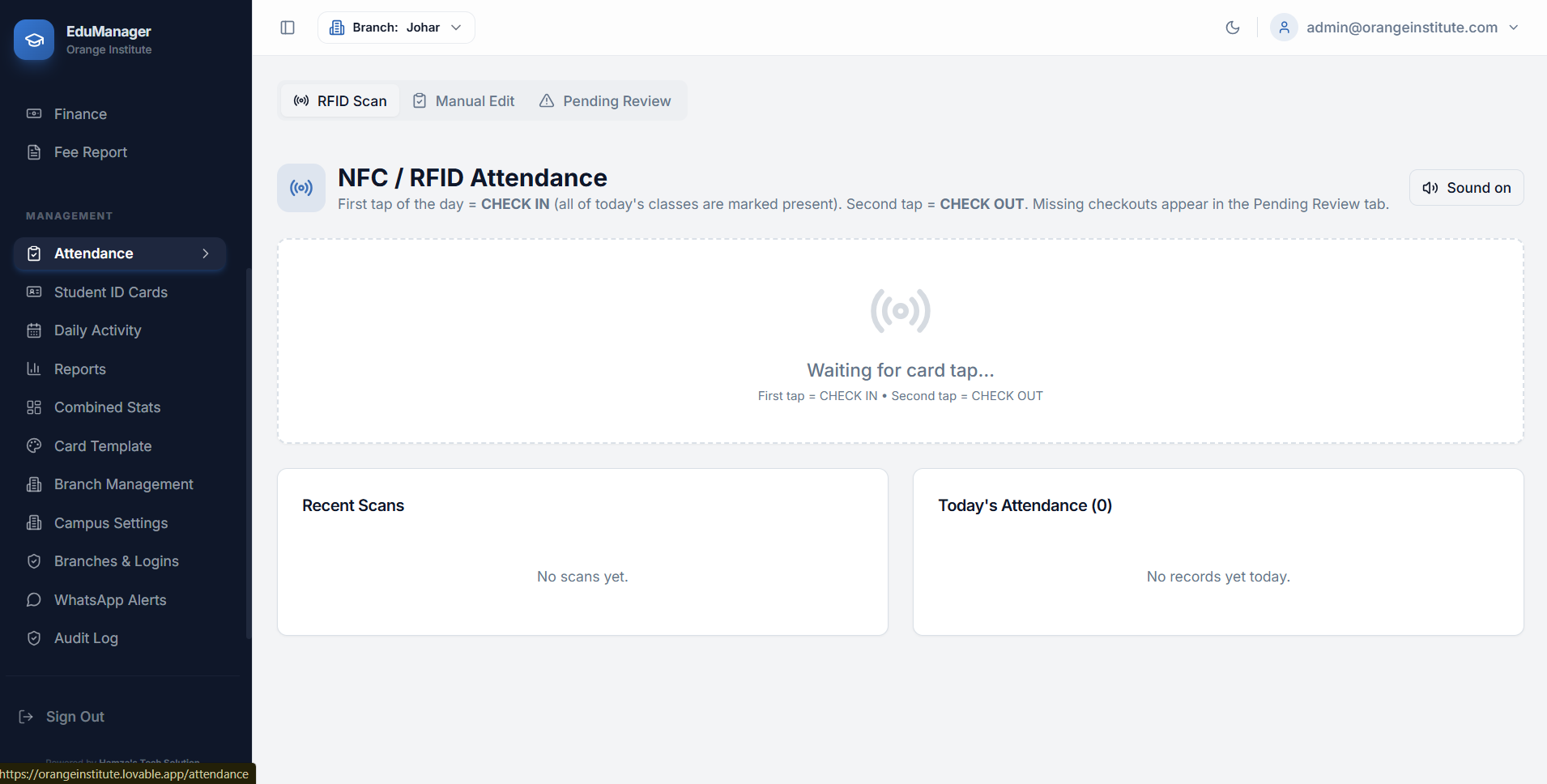 EduManager NFC / RFID attendance console